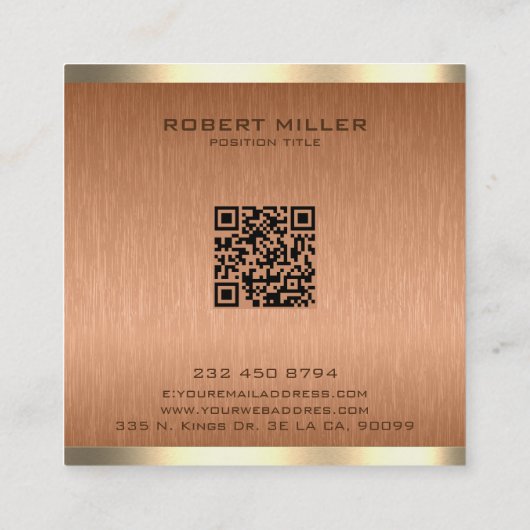 銅ミニマル茶色のテクスチャ錫金ゴールド縁ど スクエア名刺 (裏面)