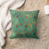 銅メタリックティール（緑がかった色）パティーナフローラブルー クッション (ブランケット)