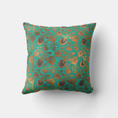 銅メタリックティール（緑がかった色）パティーナフローラブルー クッション (裏面)