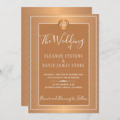 銅メタリックベージュ白エレガントモノグラムの 招待状 (正面/裏面)