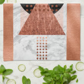 銅モダンティール(緑がかった色)ブルーブラックジオメトリックパターン キッチンタオル (折り畳み)