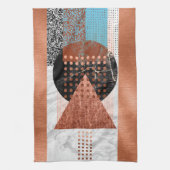 銅モダンティール(緑がかった色)ブルーブラックジオメトリックパターン キッチンタオル (縦)