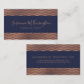 銅モダンバラゴールドフォイルネイビーブルーシェブロン 名刺 (正面/裏面)