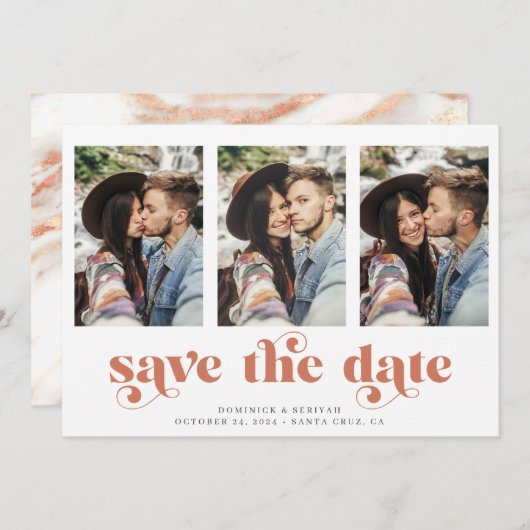 銅モダンバラ金ゴールド大理石日付を保存 セーブザデート (正面/裏面)