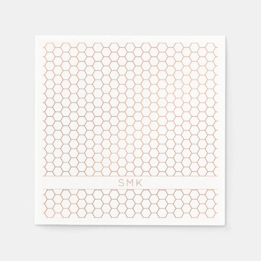 銅モダンバラ金箔六角モノグラム スタンダードカクテルナプキン (正面)