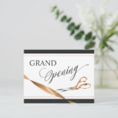 銅モダンリボンはさみグランドオープニング インビテーションポストカード (スタンド正面)