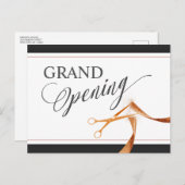 銅モダンリボンはさみグランドオープニング インビテーションポストカード (正面/裏面)