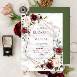 銅モダン幾何学的ブルゴーニュ優雅な結婚式 招待状