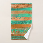 銅モダン緑ブラシストローク バスタオルセット (ハンドタオル)