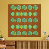 銅モダン茶色の緑の円ダイヤモンドパターン キャンバスプリント (インサイチュ (リビング))