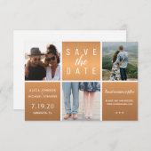 銅モダン金ゴールドグリッター3 photo collage結婚's セーブザデート (正面/裏面)