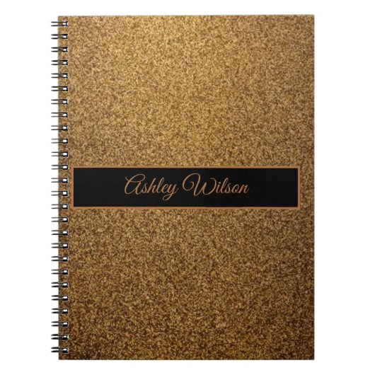銅モダン金ゴールドブラックフレームグリッター ノートブック (正面)