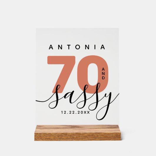 銅モダン70ガーリーおよびサッシー誕生日 アクリルサイン (正面)