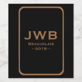 銅モノグラムとフレームワインラベル付きブラック ワインラベル (シングルラベル)
