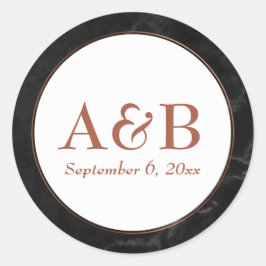 銅モノグラムと黒大理石の上の日付 ラウンドシール