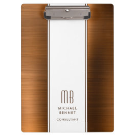 銅モノグラムの茶色ブラシ仕上げ金属事業 クリップボード