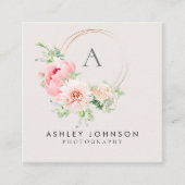 銅モノグラムウォーターカラーピンクフローラスクエア スクエア名刺 (正面)