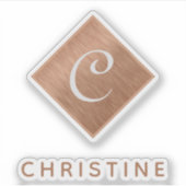 銅モノグラムフェイク金属褐色名前をカスタムする シール (正面)