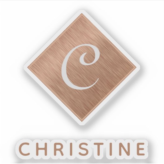 銅モノグラムフェイク金属褐色名前をカスタムする シール (正面)