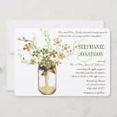 銅ライムオリーブメイソンジャールワイルドフラワー結婚ズ 招待状 (正面)