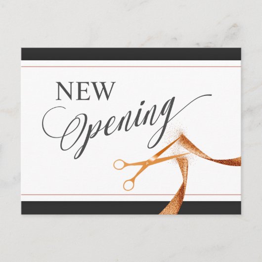 銅リボンとハサミ新しい開口部招待状 インビテーションポストカード (正面)