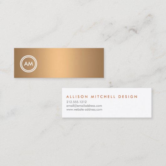 銅上のオフセット円モノグラムフェイク スキニー名刺 (正面/裏面)