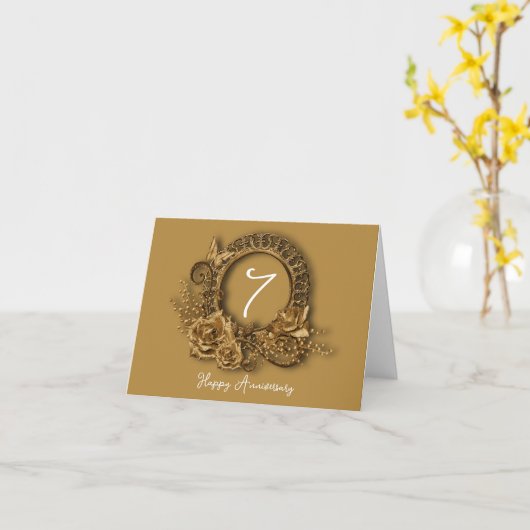 銅伝統的バラ7周年記念C カード (黄色い花)