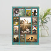 銅及びエレガントティール(緑がかった色)枠ファミリー写真コラージュ カード (スタンド正面)