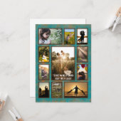 銅及びエレガントティール(緑がかった色)枠ファミリー写真コラージュ カード (正面/裏面インサイチュ)