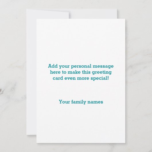 銅及びエレガントティール（緑がかった色）枠ファミリー写真コラージュ カード (裏面)