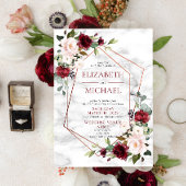 銅大理石ジオメトリブルゴーニュ結婚フローラ 招待状