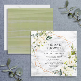 銅大理石ジオメトリホワイトフローラスクエアシャワー 招待状