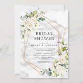 銅大理石ジオメトリホワイトフローラブライダルシャワー 招待状 (正面)