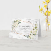 銅大理石ジオメトリホワイトフローラ結婚写真 カード (黄色い花)
