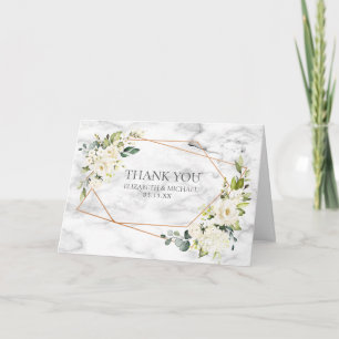 銅大理石ジオメトリホワイトフローラ結婚写真 カード