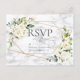 銅大理石ジオメトリホワイトフローラNoメニューRSVP インビテーションポストカード