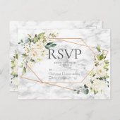 銅大理石ジオメトリホワイトフローラNoメニューRSVP インビテーションポストカード (正面/裏面)
