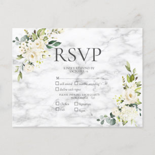 銅大理石ジオメトリホワイトフローラRSVP インビテーションポストカード