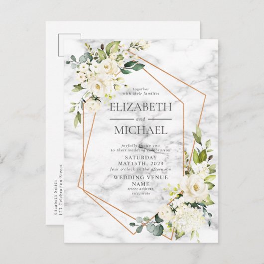 銅大理石幾何学模様フローラ結婚はがき 案内ポストカード (正面/裏面)