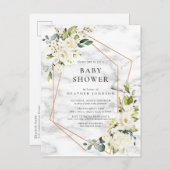 銅大理石幾何学白フローラ赤ちゃんシャワー 案内ポストカード (正面/裏面)