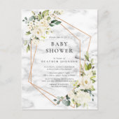 銅大理石幾何学白フローラ赤ちゃんシャワー 案内ポストカード (正面)