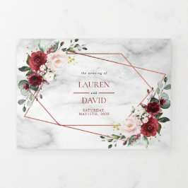 銅大理石幾何学的バーガンディ写真 三つ折り招待状