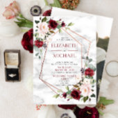 銅大理石幾何学的バーガンディ結婚写真 招待状