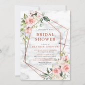 銅大理石幾何学的ピンクフローラブライダルシャワー 招待状 (正面)