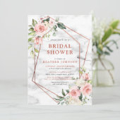 銅大理石幾何学的ピンクフローラブライダルシャワー 招待状 (スタンド正面)