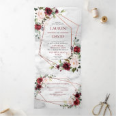 銅大理石幾何学的ブルゴーニュフローラ 三つ折り招待状 (内部)