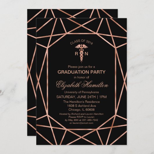 銅宝石医療看護学校卒業パーティー 招待状 (正面/裏面)