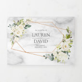 銅幾何大理石ホワイトフローラ結婚ズ 三つ折り招待状 (カバー)
