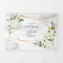 銅幾何大理石ホワイトフローラ結婚ズ 三つ折り招待状
