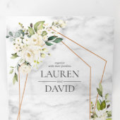 銅幾何大理石ホワイトフローラ結婚ズ 三つ折り招待状 (内部最初)